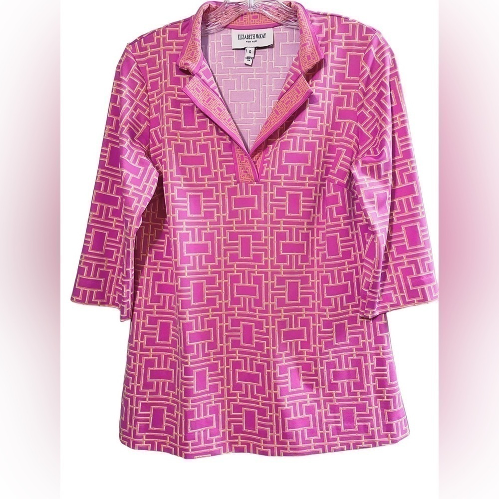 Elizabeth McKay Pink and Mustard Yellow Geometric Top S